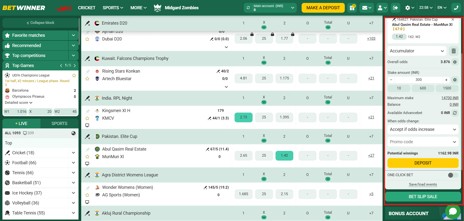 Reviewing the betslip and placing a bet
