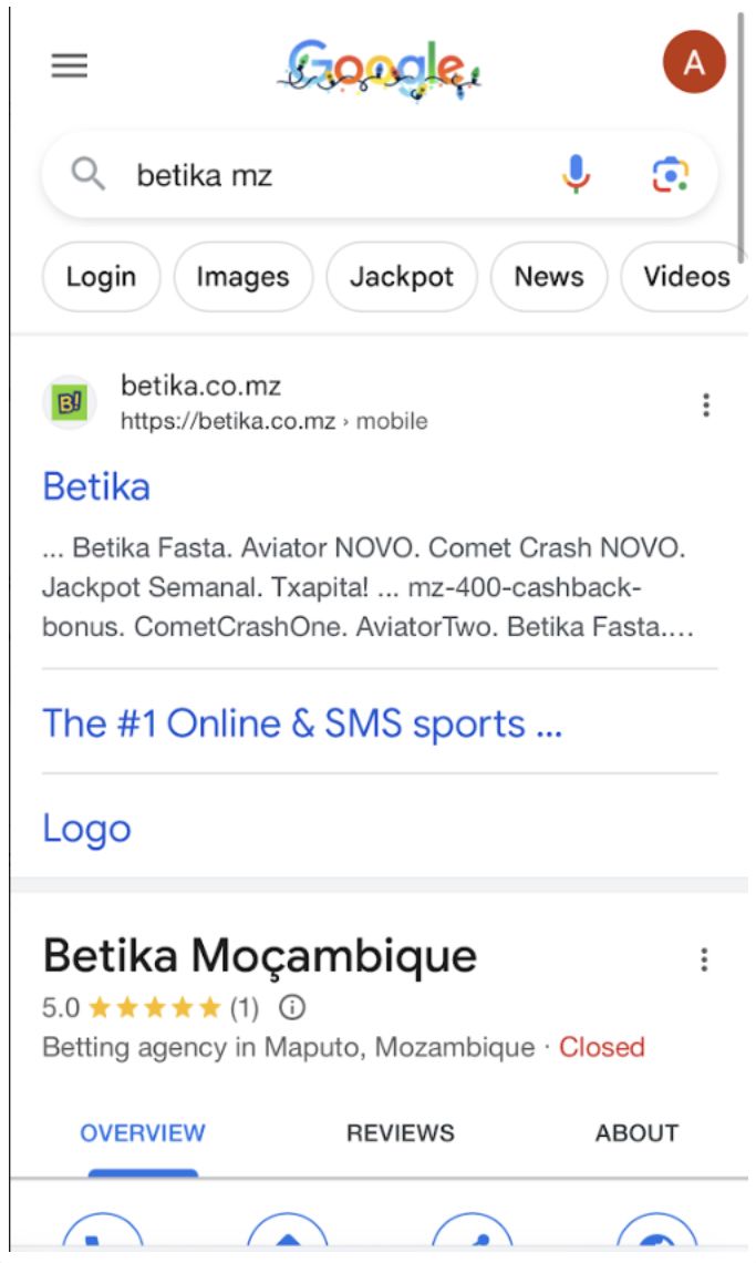 Pesquisa no Google por Betika