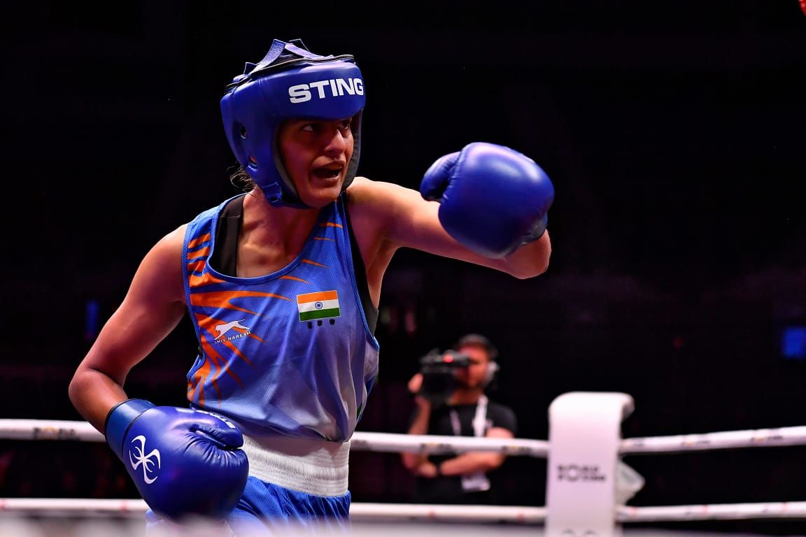 THE CHAMP: Jaismine Lamboria en route to title in the 57 kg category. @World Boxing THE CHAMP: Jaismine Lamboria en route to title in the 57 kg category. @World Boxing