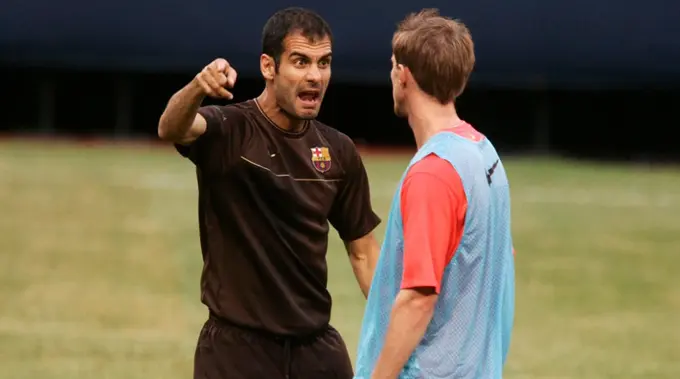 Josep Guardiola and Alexander Hleb Josep Guardiola and Alexander Hleb