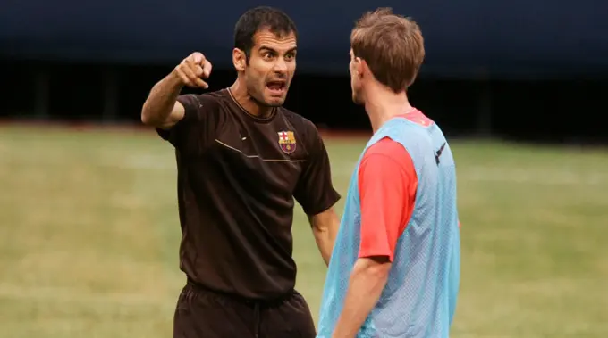 Josep Guardiola and Alexander Hleb