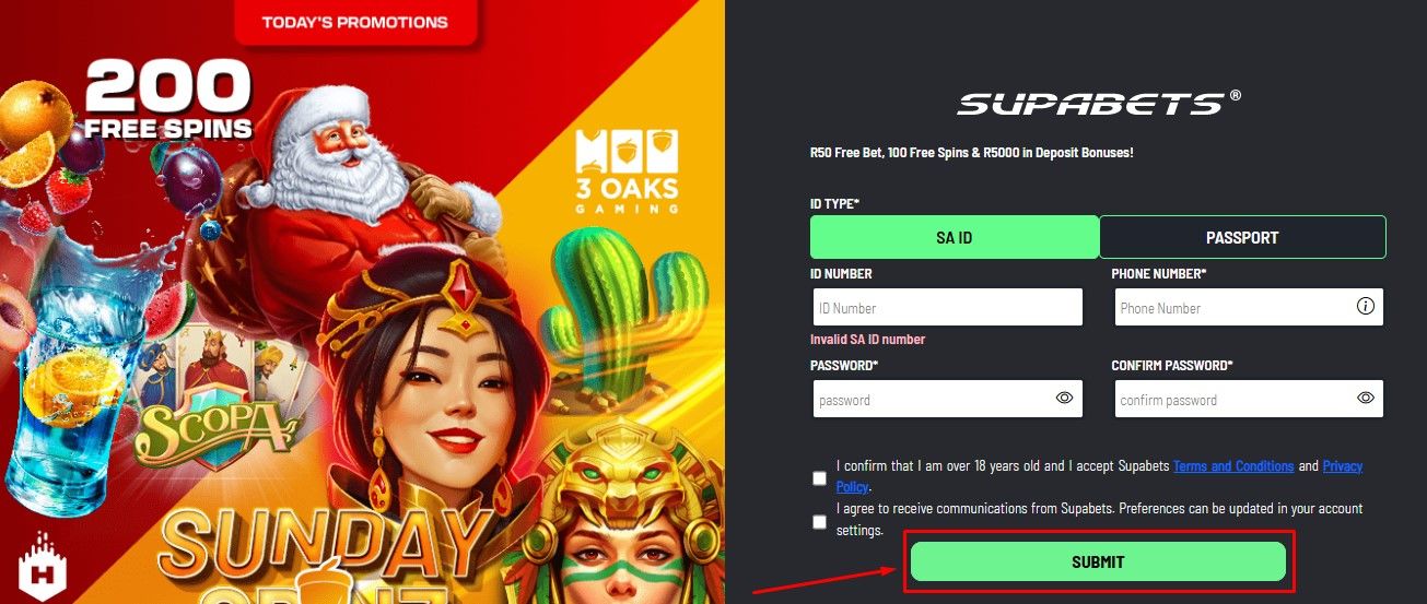 Supabets Finish Sign up Page