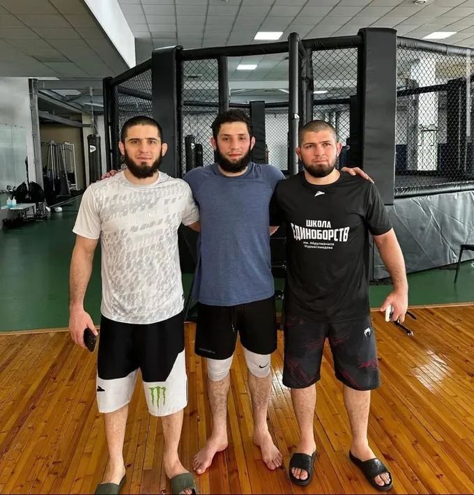 Islam Makhachev, Ikram Aliskerov and Khabib Nurmagomedov Islam Makhachev, Ikram Aliskerov and Khabib Nurmagomedov