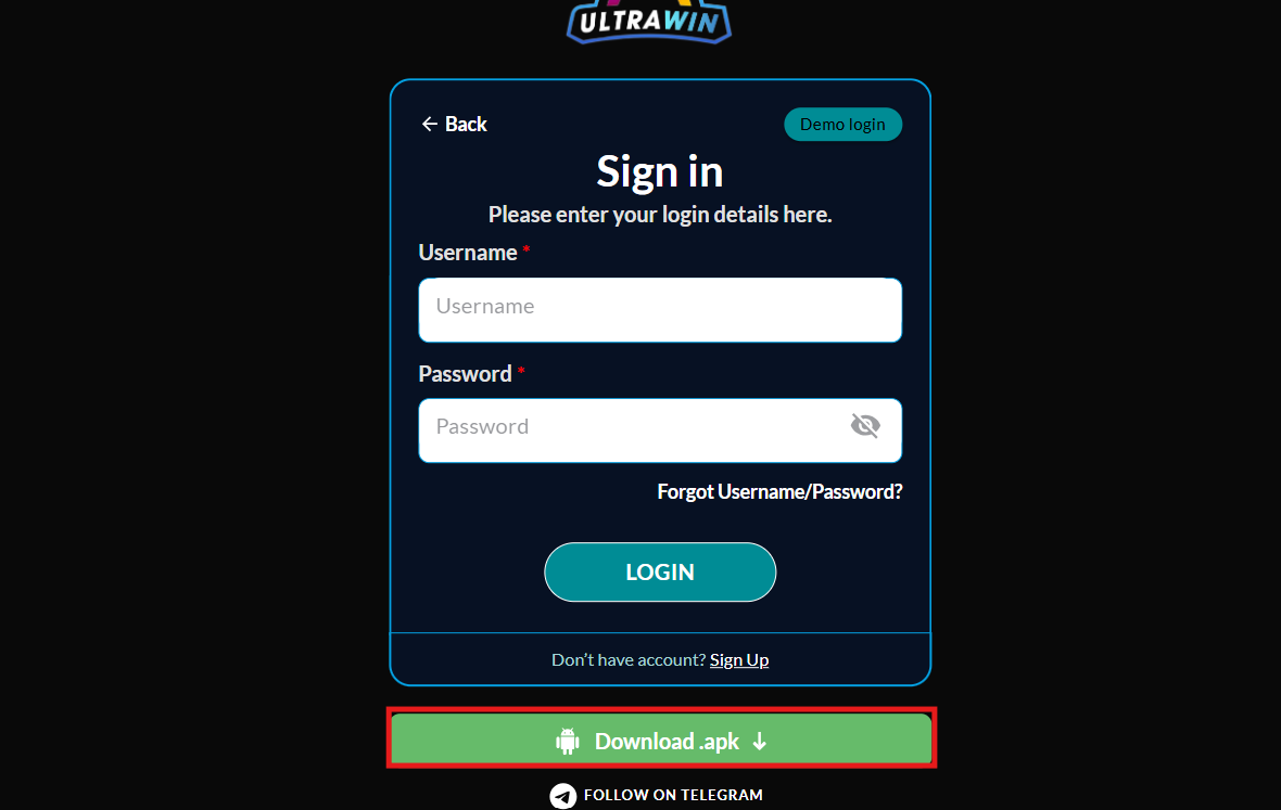 Apk download on Ultrawin
