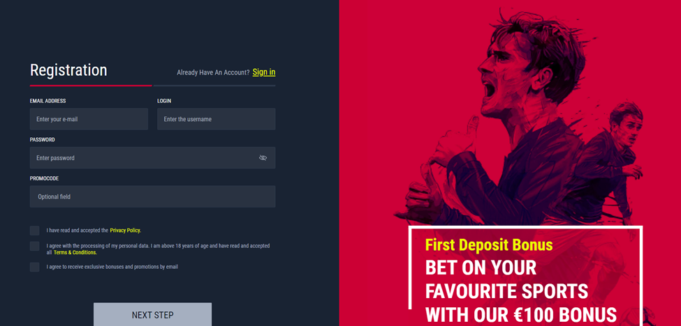 Main page of Rabona Sportsbook Sign-Up Process