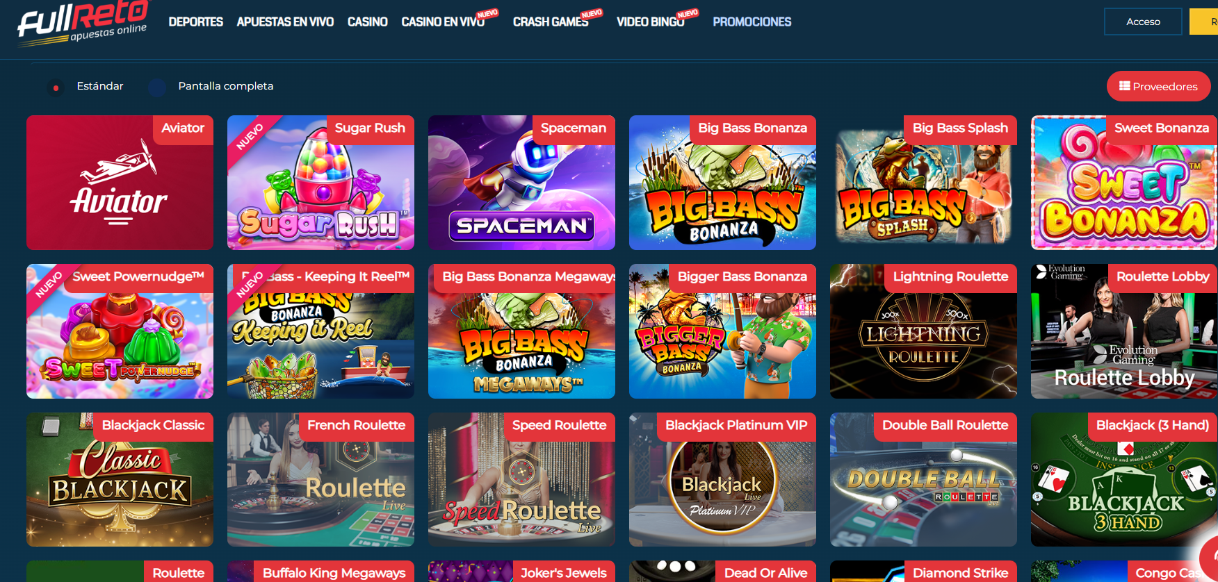 imagen de la seccion casino del sitio web fullreto colombia