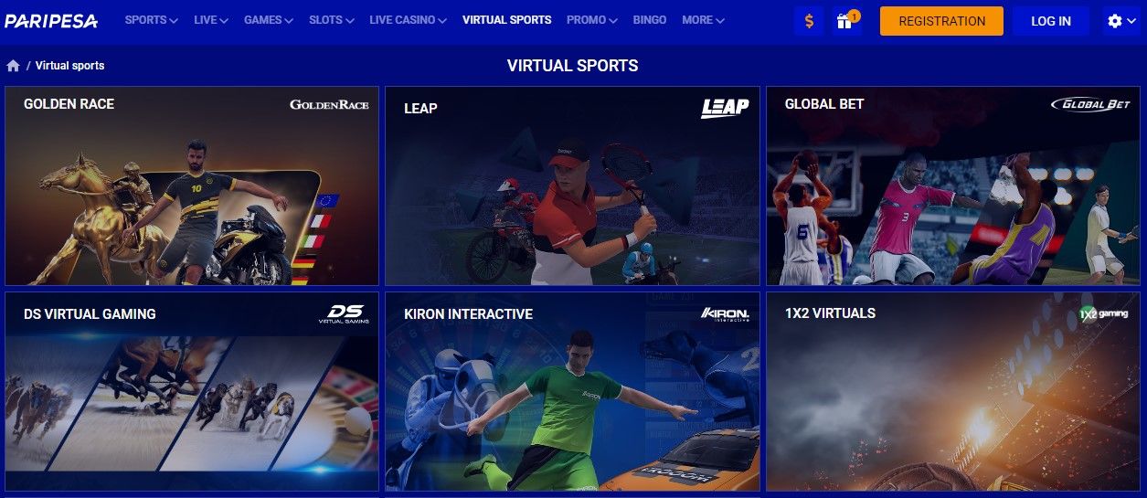 Image shows Paripesa online virtual sports page