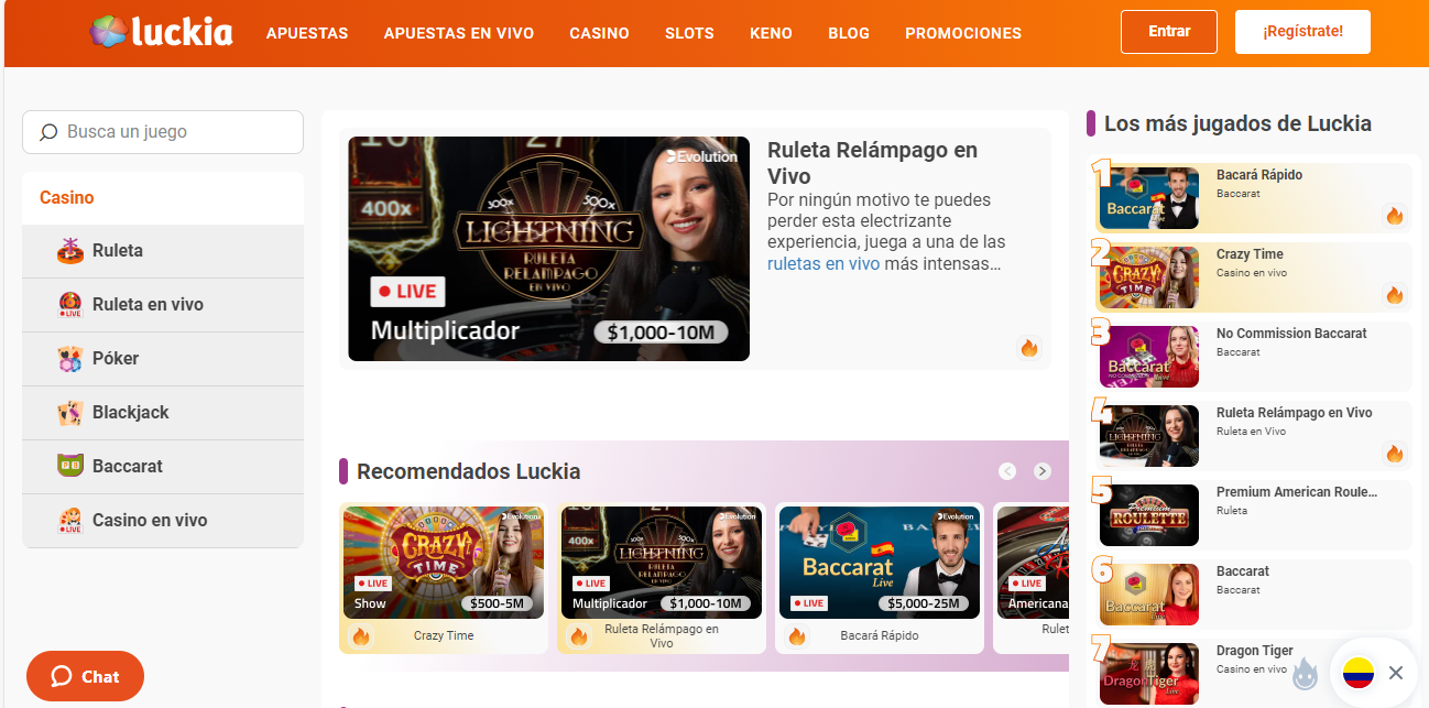 Acceso a Luckia Colombia.