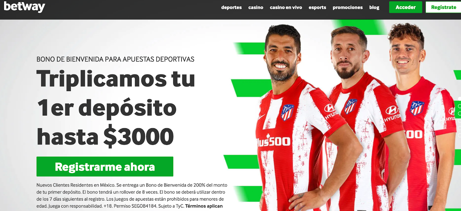 Image of betway mexico homepage showing login and register features