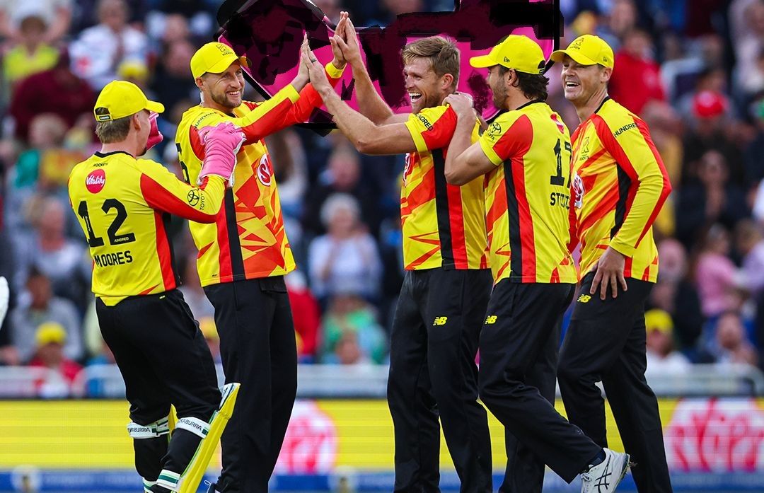 Trent Rockets players celebrate a wicket. @The Hundred/X