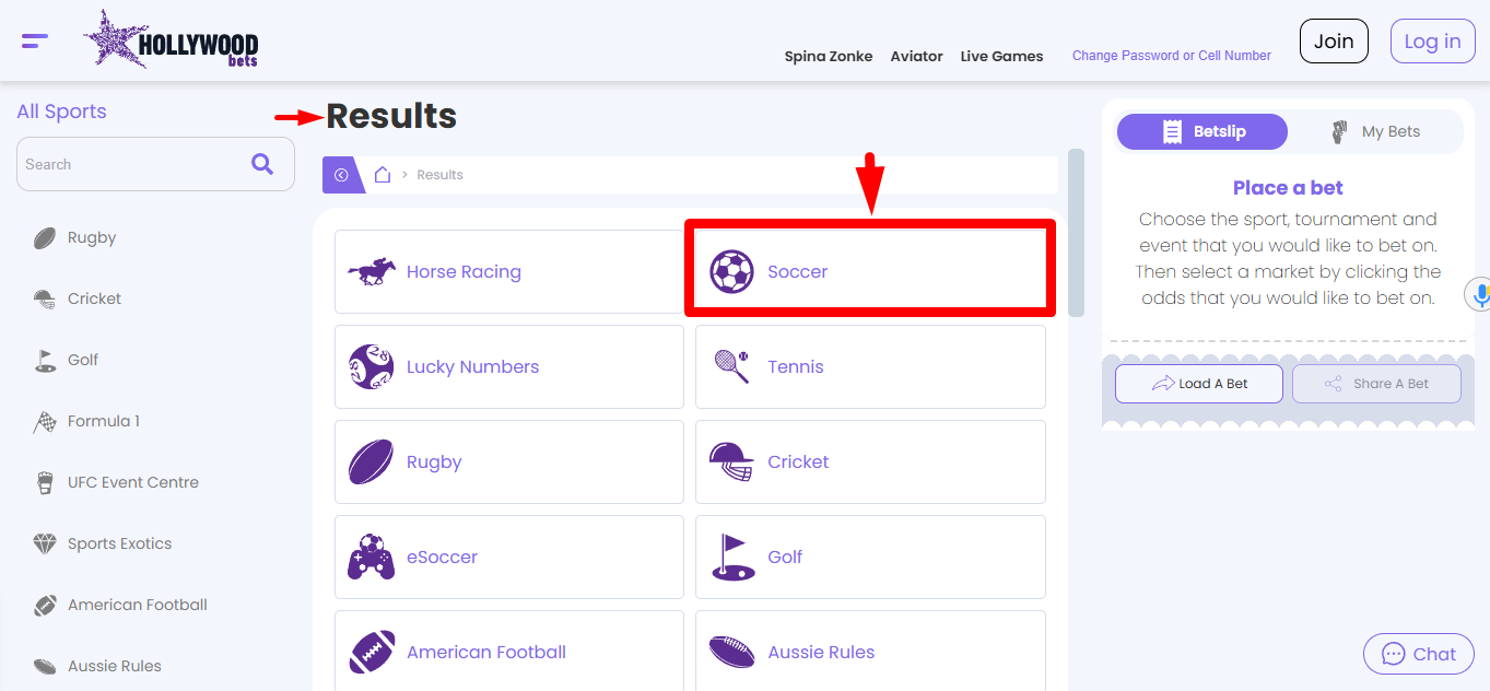 Hollywoodbets SA Result Page