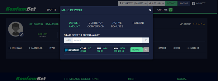 How to deposit funds on Konfambet