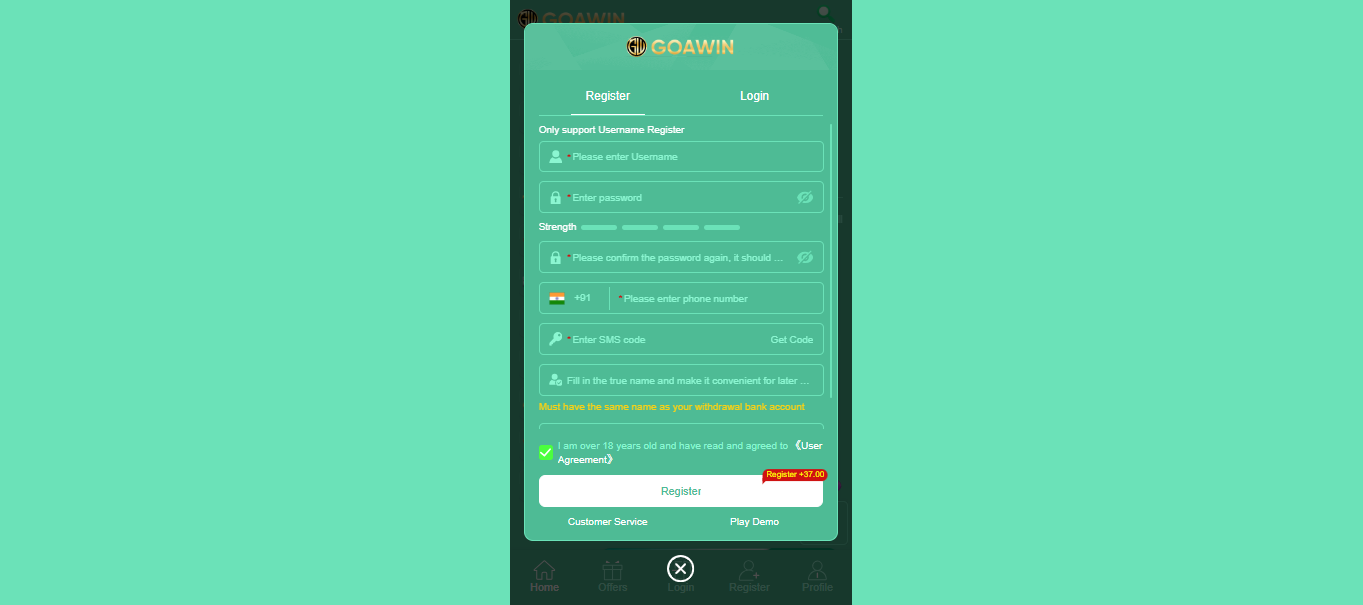 Goawin App Registration Option
