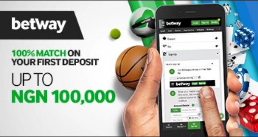 Image of the Betway sportsbook 100% match first deposit