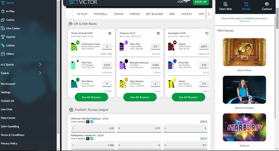 An image of the BetVictor’s lines and betting market page