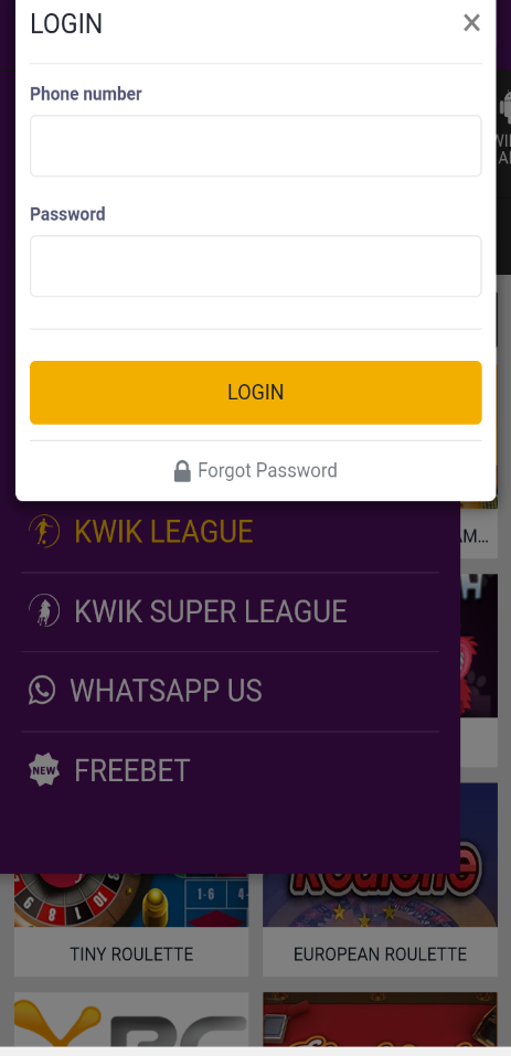 Kwikbet app on iOS