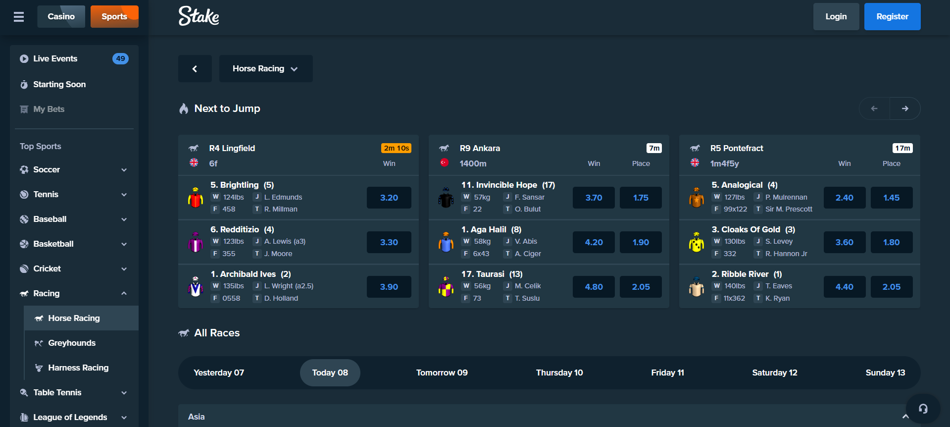 Horse racing show bets