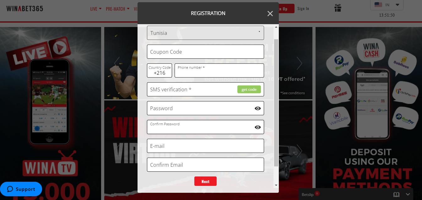 Find the register/sign up button