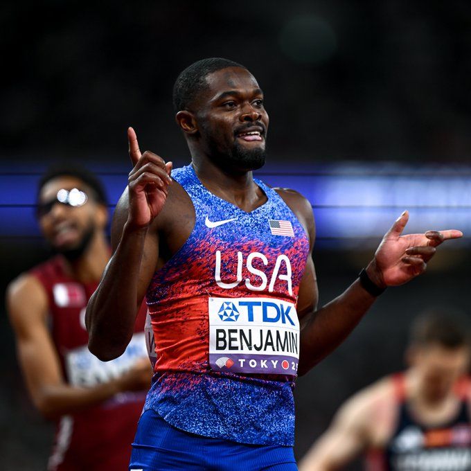 Olympic Champion Rai Benjamin with a time of 46.52 in the 400m hurdles claim his first World title. @WorldAthletics Olympic Champion Rai Benjamin with a time of 46.52 in the 400m hurdles claim his first World title. @WorldAthletics