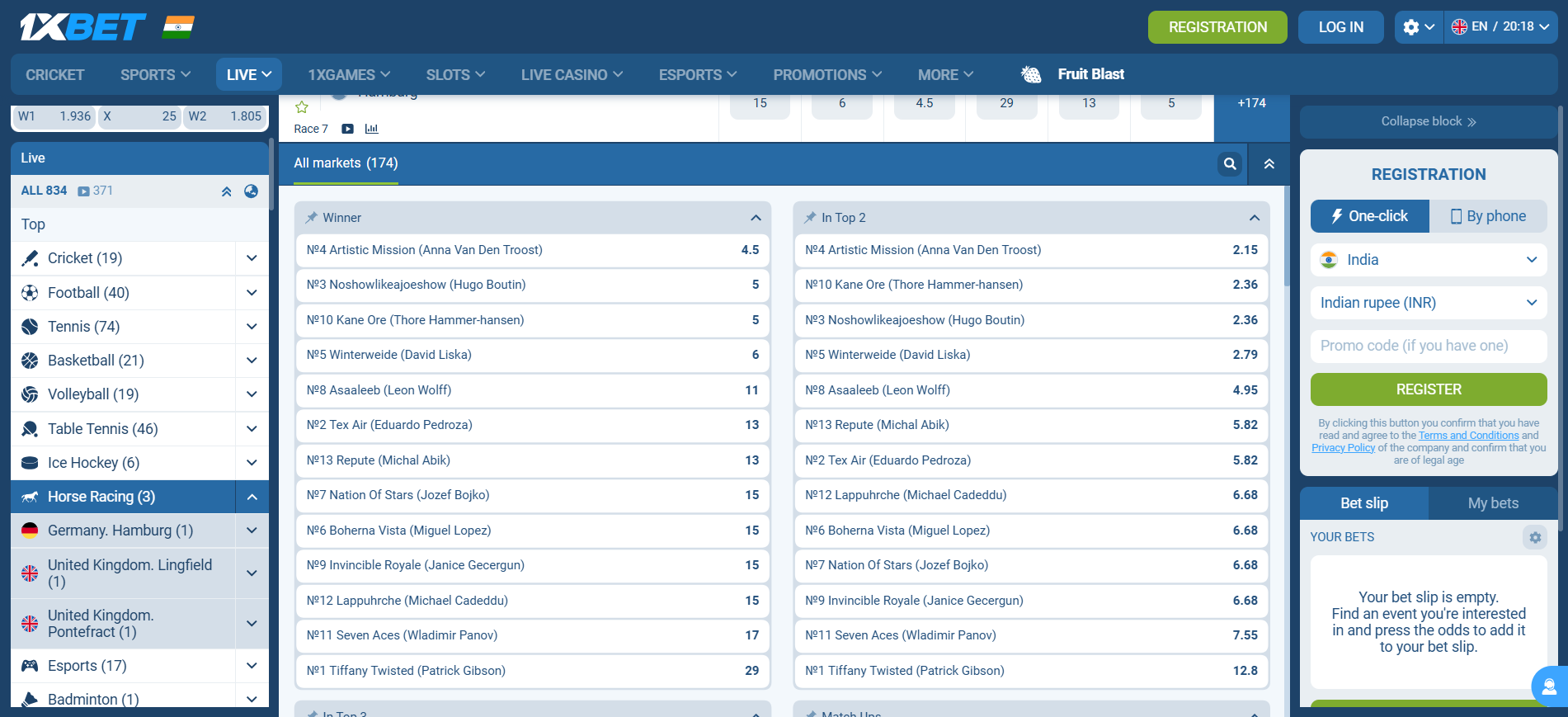 Horse racing win bet