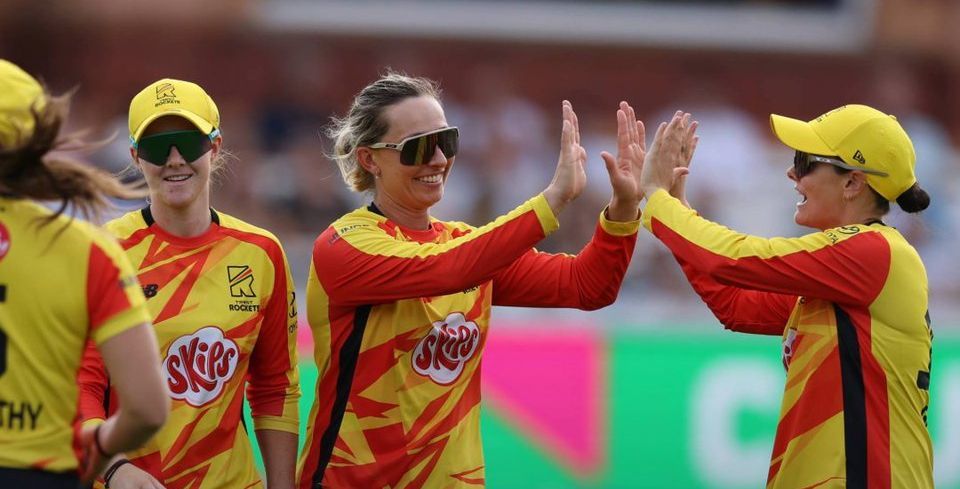 Trent Rockets players celebrate their win over London Spirit in the Women's Hundred at Lord's in London. The Hundred/X