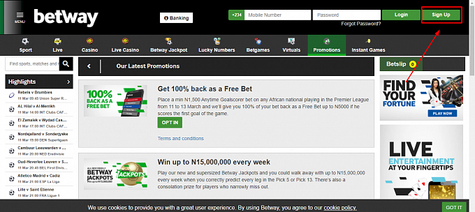 Step 1: Go to the Betway website