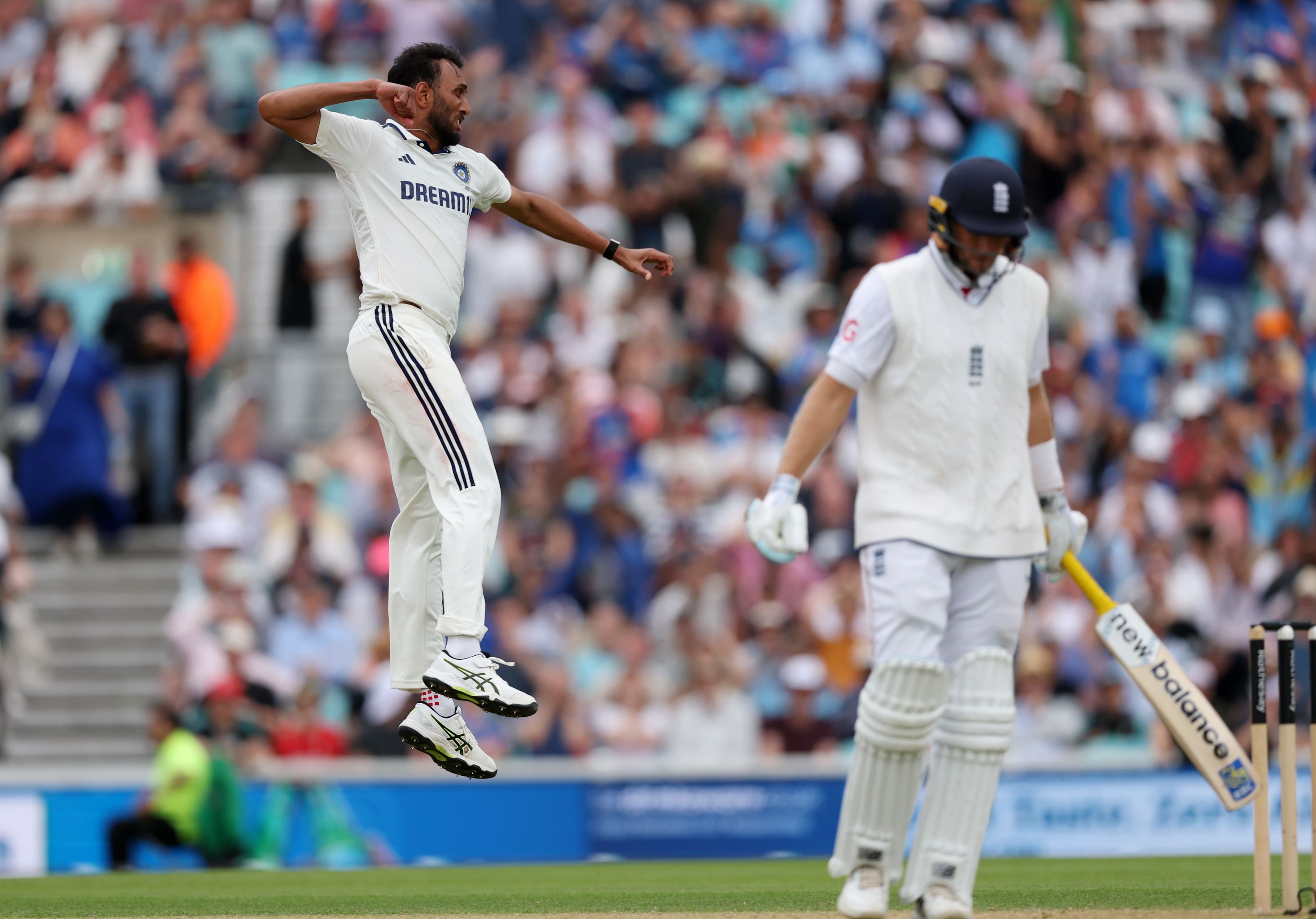 Prasidh Krishna celebrates the wicket of centurian Joe Root. @BCCI/X Prasidh Krishna celebrates the wicket of centurian Joe Root. @BCCI/X