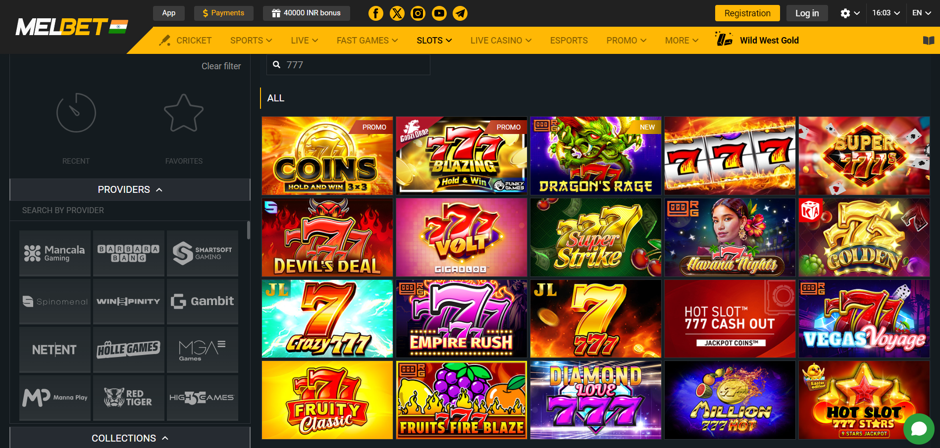 777 slot games on Melbet