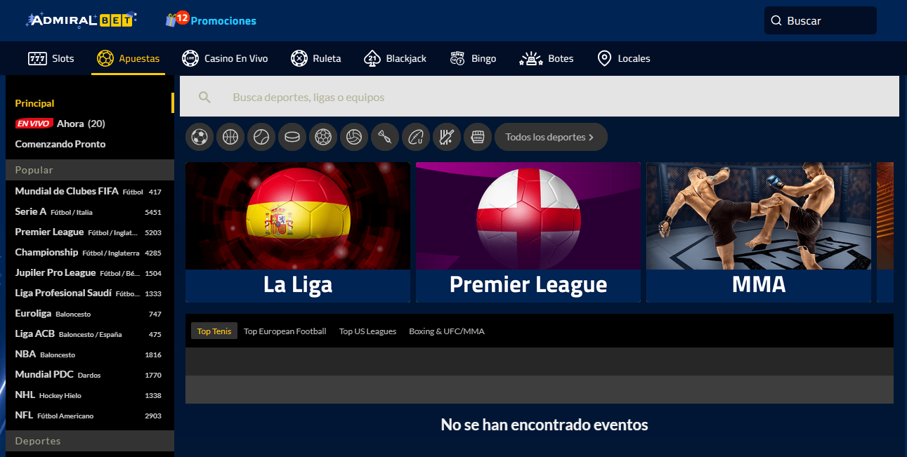 :Deportes disponibles en Admiralbet España