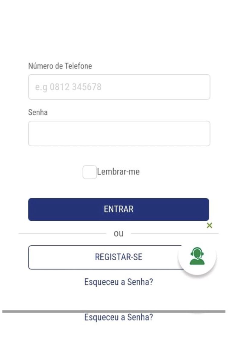 Formulário de login na aplicação da Betika