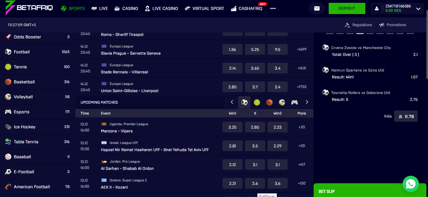 Betafriq Sports Betting options banner