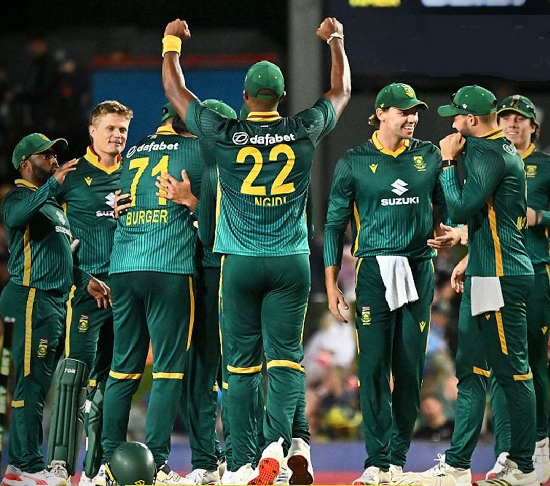 South Africa players celebrate their win. @ Proteas Men/X