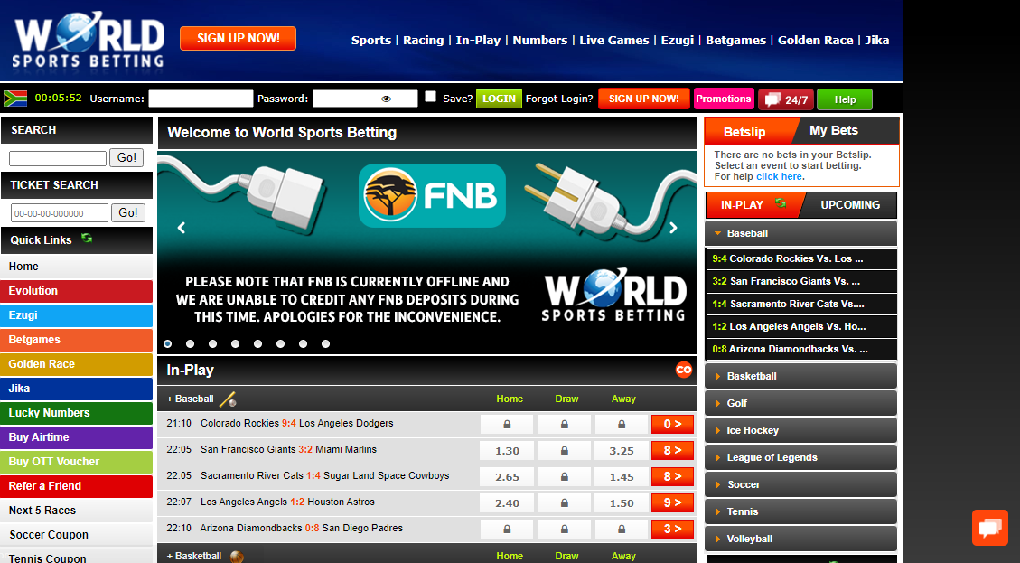 An image of the World Sports Betting sportsbook page
