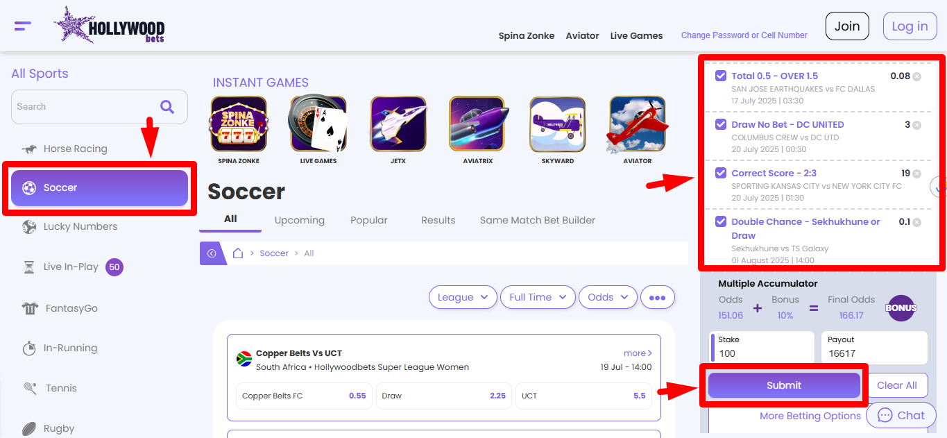 Hollywoodbets SA Soccer Betting