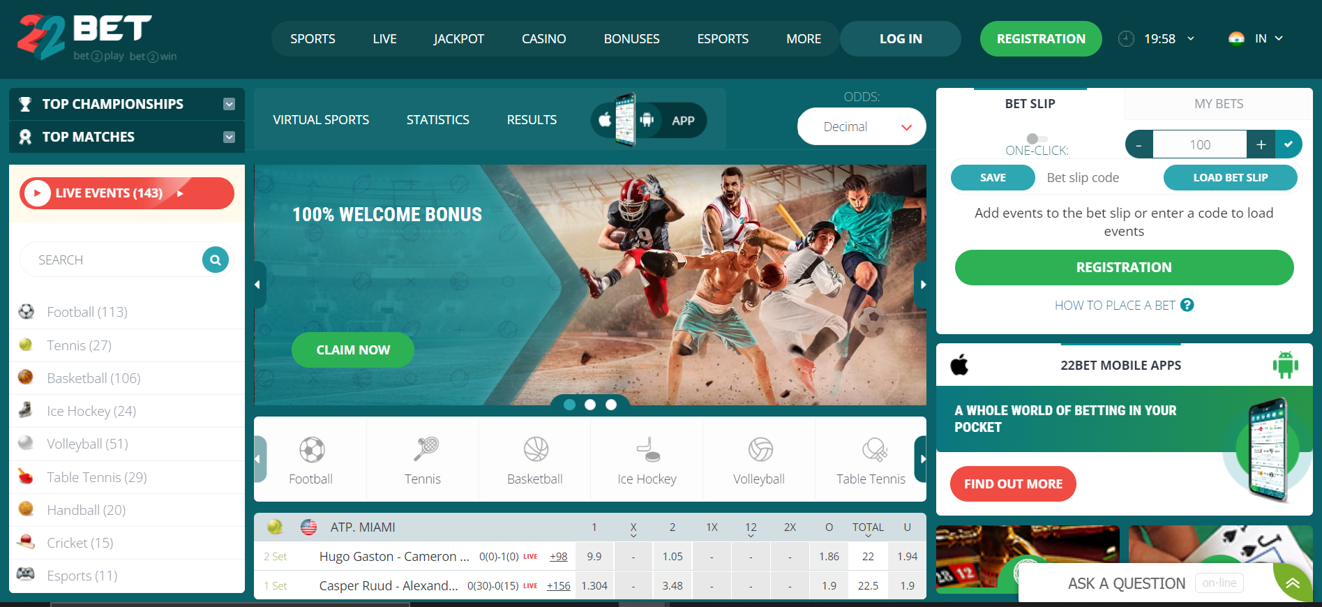 22bet sportsbook homepage for sports betting in Nigeria 22bet offers lucrative bonuses and betting options to its players starting from its homepage.