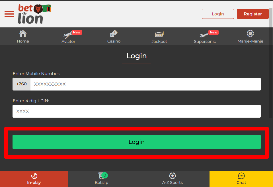 Image of BetLion Complete Login Page