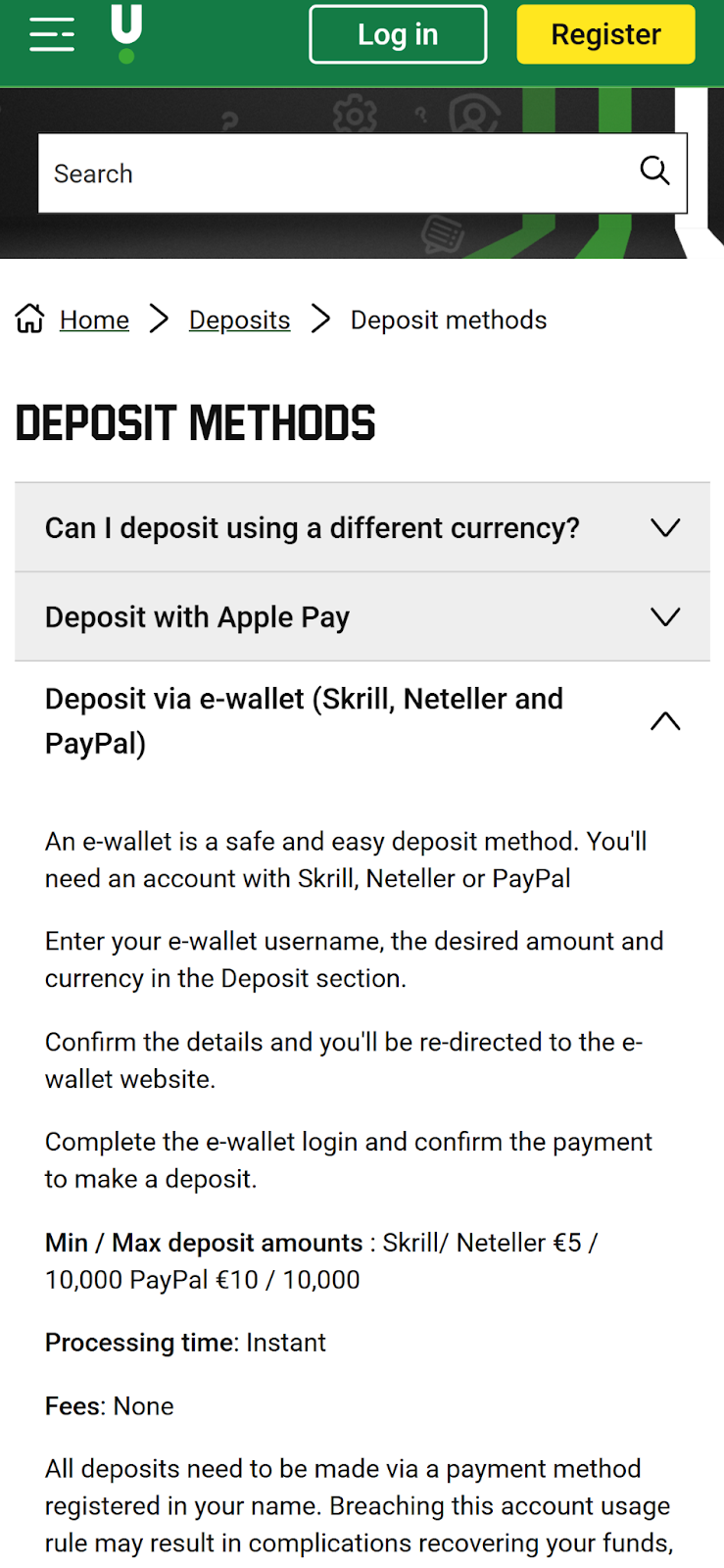 Unibet Payment Methods