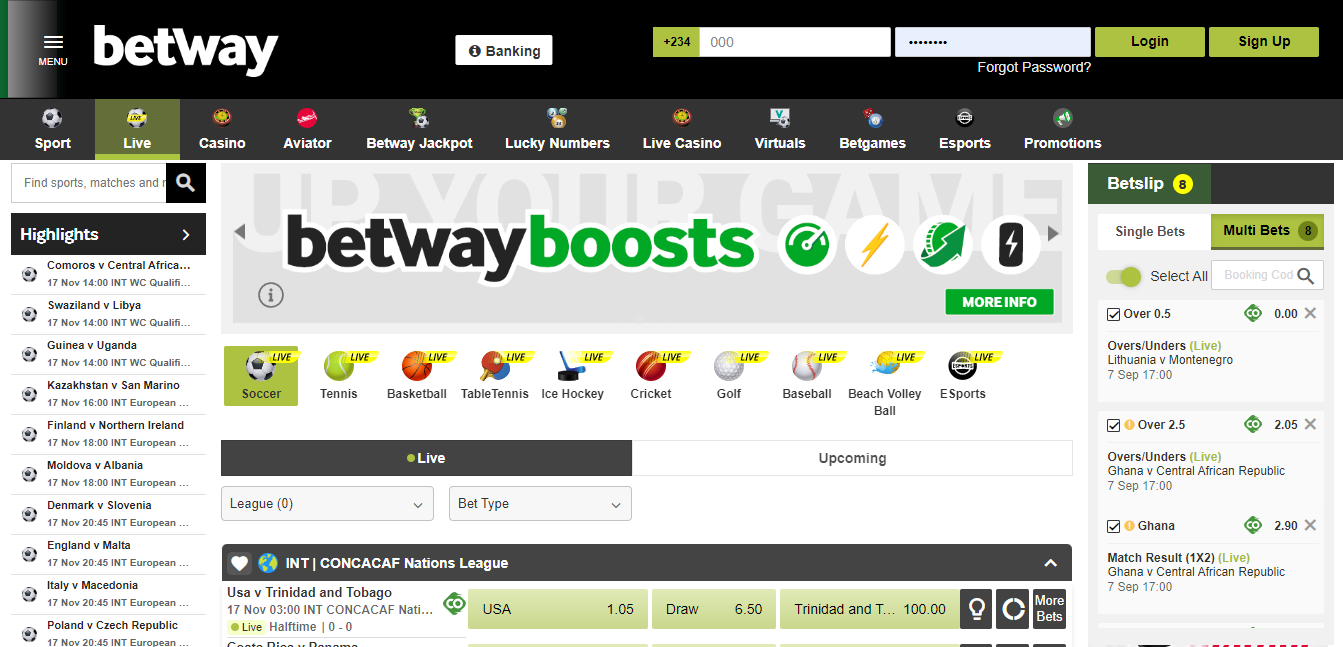 Image of Betway Homepage