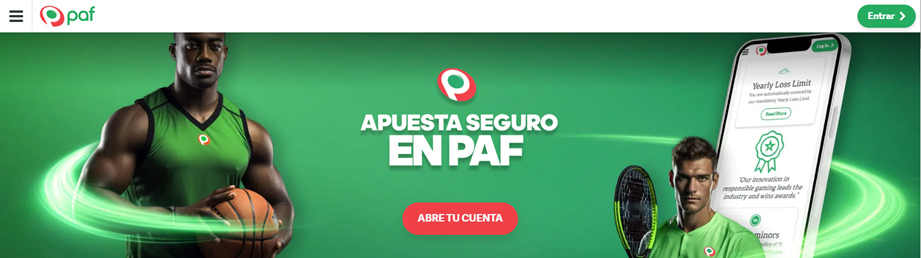 Se muestra la página principal de Paf en España y sus menús superiores