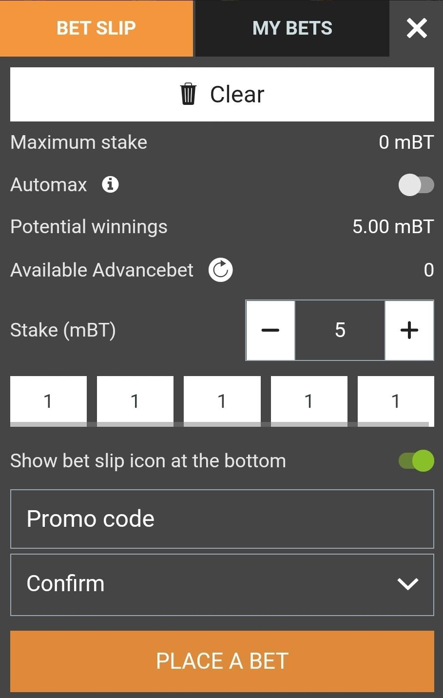 1XBit Betting Details Slip