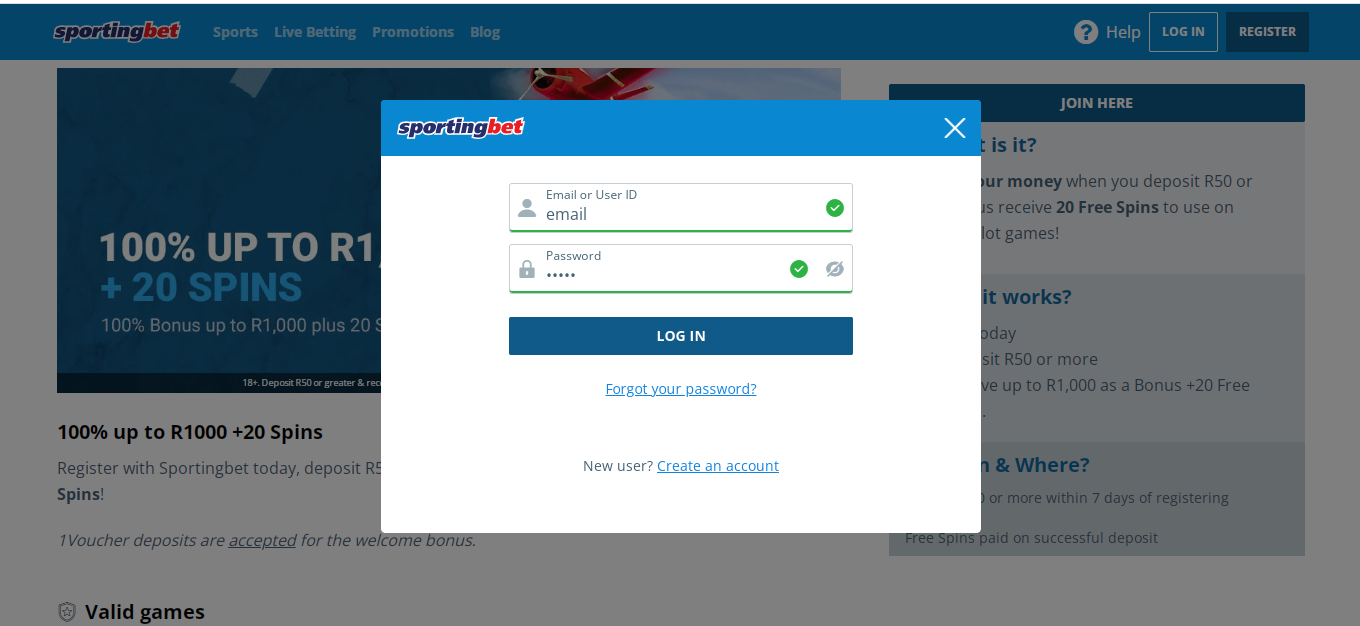 Sportingbet login icon at the top of the website