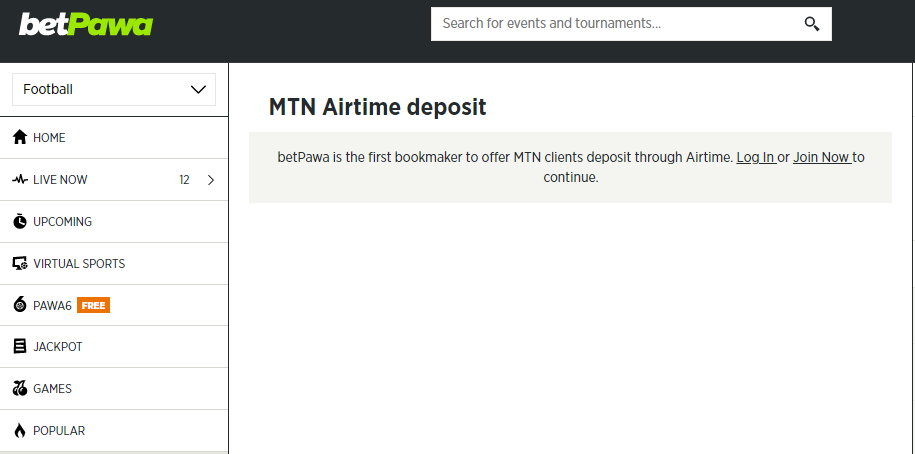 Depositing at Betpawa Nigeria via MTN airtime