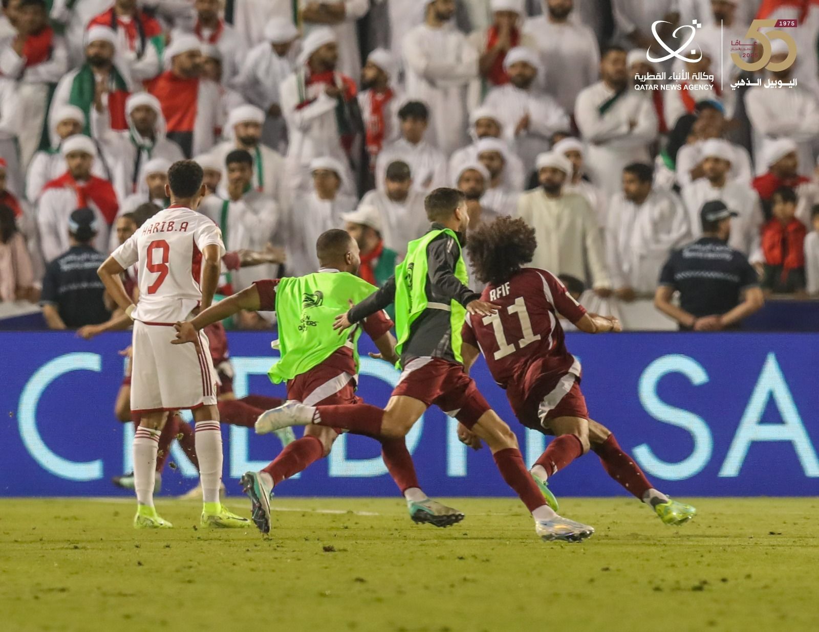 Qatari players celebrate their win. @Organisers.