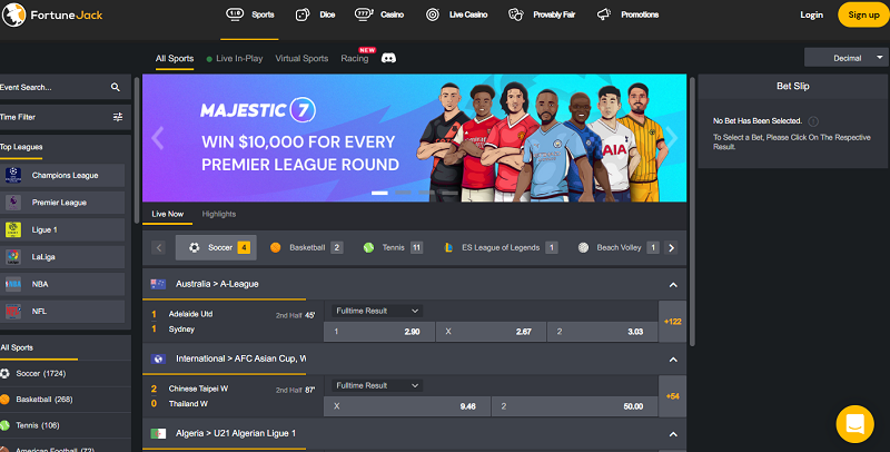 The type of sports you can bet on while using FortuneJack online casino