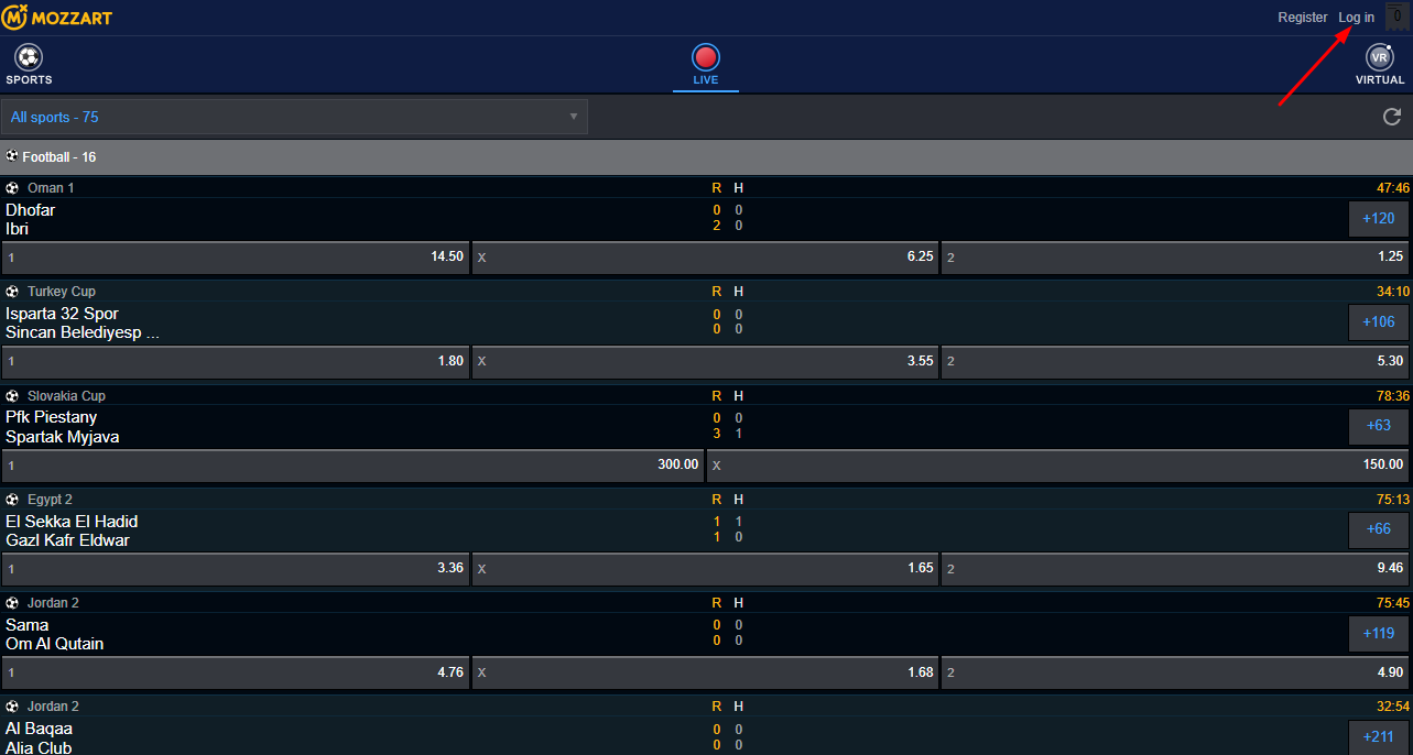 Mozzartbet login icon. Picture showing the login button at Mozzartbet Ghana.