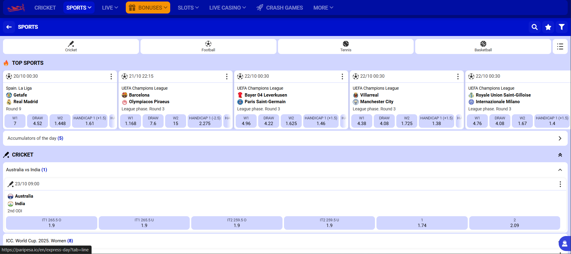 Game selection at Paripesa