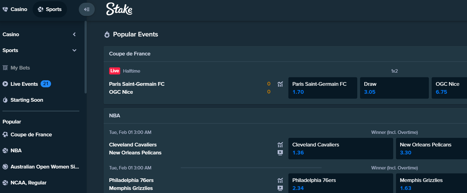 Stake sportsbook The main page of Stake sportsbook