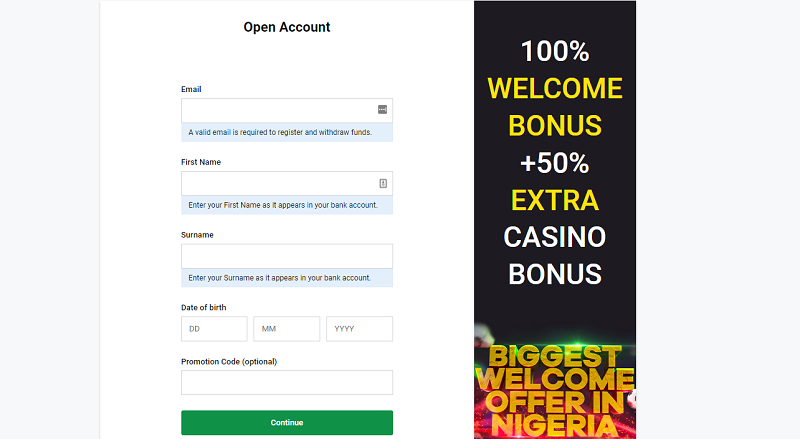 Register on Bet9ja to get a betting account