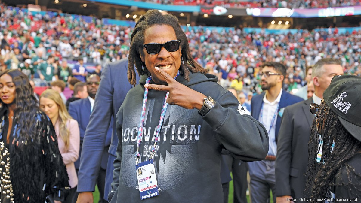 Jay-Z attends Super Bowl LVII between the Philadelphia Eagles and the Kansas City Chiefs at State Farm Stadium on February 12 in Glendale, Arizona Jay-Z attends Super Bowl LVII between the Philadelphia Eagles and the Kansas City Chiefs at State Farm Stadium on February 12 in Glendale, Arizona
