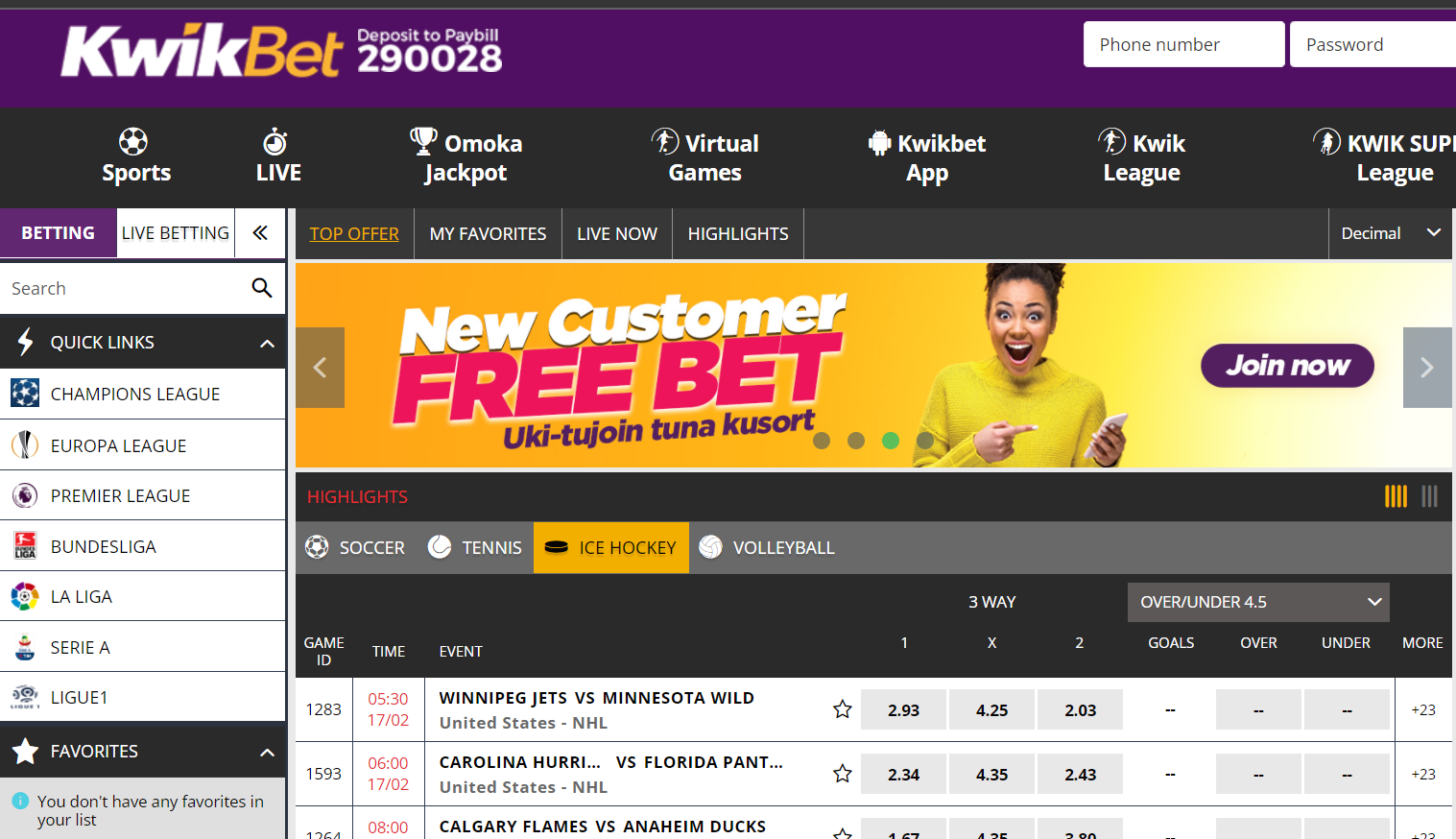 kwikbet ice hockey betting Kwikbet offers bettors to bet with a variety of options and details of ice hockey as well.